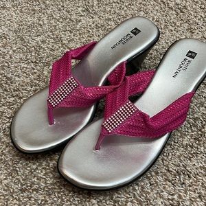 White Mountain Pink Strap Wedge Sandals, Size 7